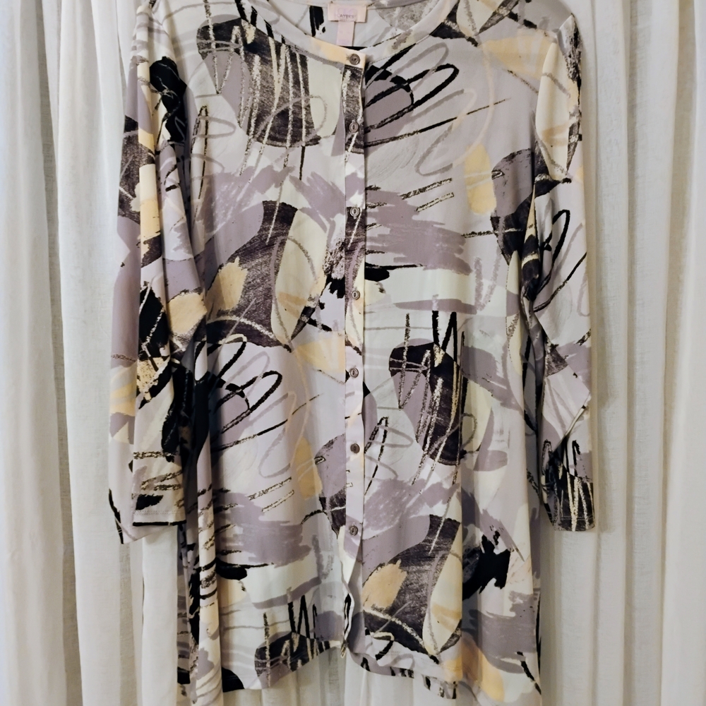 LOGO Layers By Lori Goldstein Abstract Button-Up Women's Cardigan
